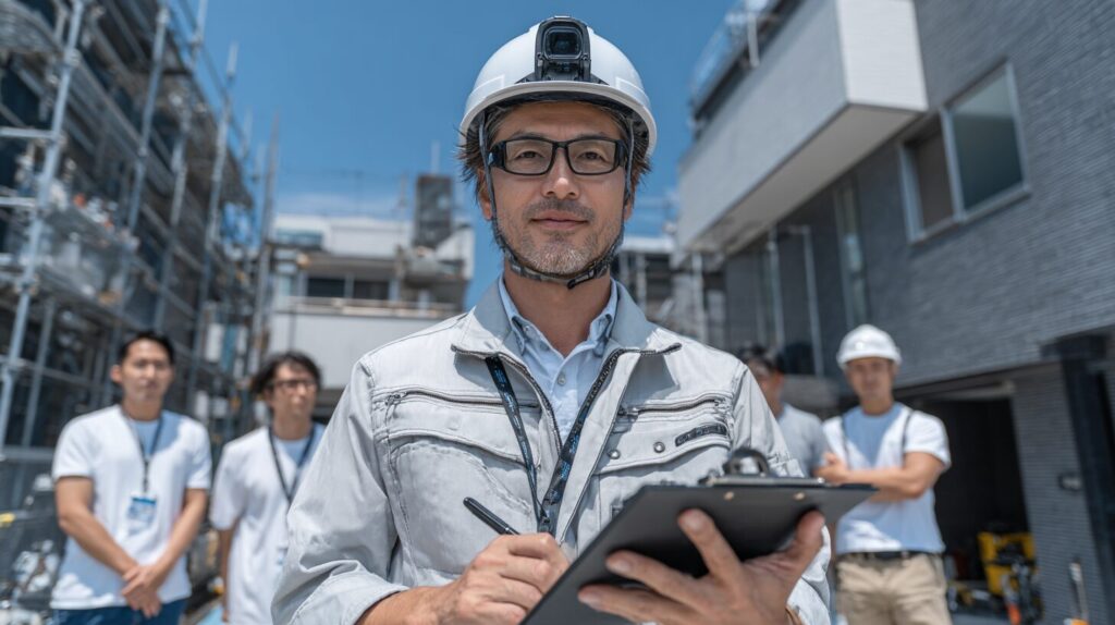 建売住宅の欠陥チェックを行う専門家と家族の様子 - 30年の経験を持つプロによる引き渡し前検査