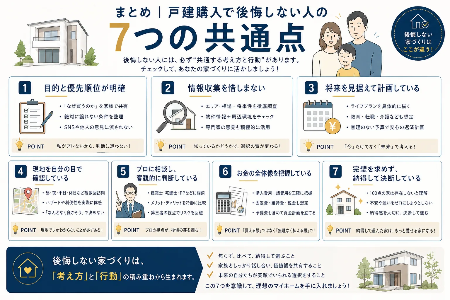戸建購入で後悔しない人の7つの共通点をまとめた図解画像