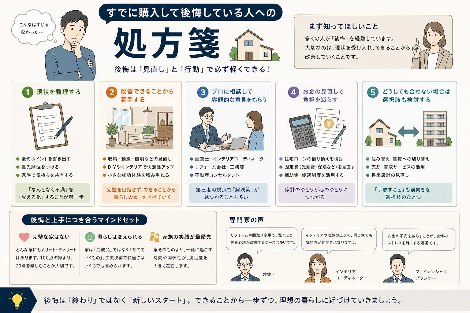 戸建購入後に後悔している人への対処法をまとめた図解画像