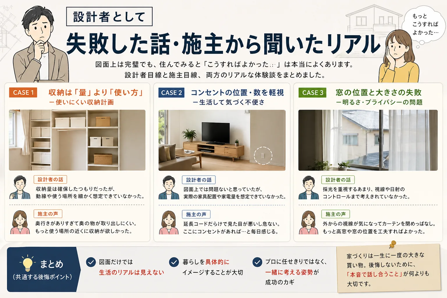 設計者の失敗談と施主から聞いたリアルな後悔をまとめた図解画像