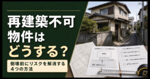 再建築不可物件の狭い接道と法的条件を確認する画像