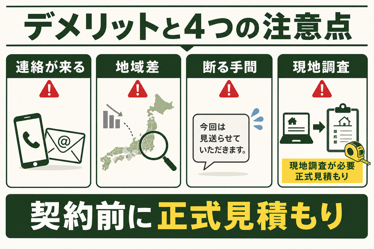 業者からの連絡や概算見積もりなど外構一括見積もりの注意点を示す図解