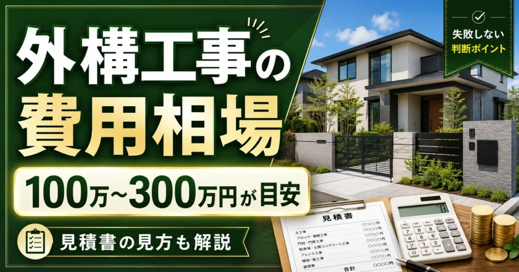 外構工事の費用相場は100万〜300万円が目安で、見積書の見方も解説することを示したアイキャッチ画像