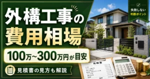 外構工事の費用相場は100万〜300万円が目安で、見積書の見方も解説することを示したアイキャッチ画像
