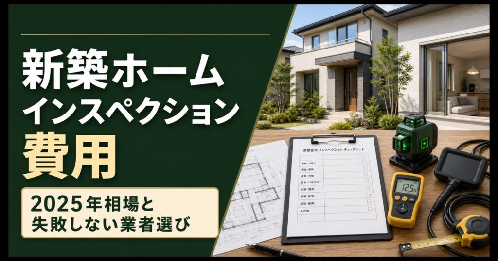 新築ホームインスペクション費用と検査機器を示すアイキャッチ画像