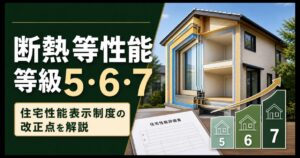 断熱等性能等級5・6・7と高断熱住宅の構造を示す画像