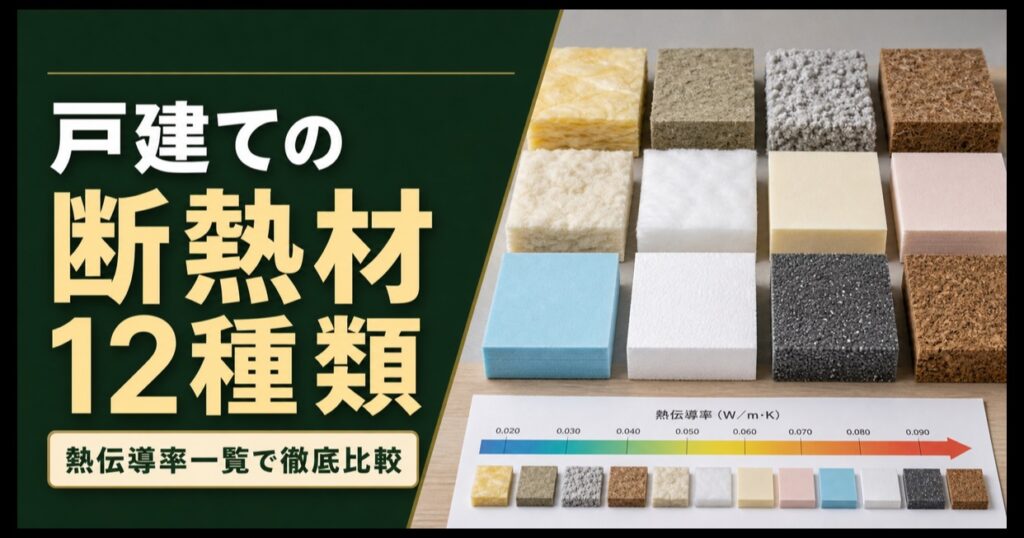 戸建て住宅で使われる断熱材12種類と熱伝導率を比較する画像