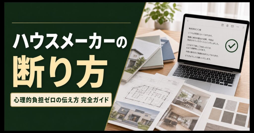 ハウスメーカーへの丁寧な断り方と住宅提案資料を示す画像