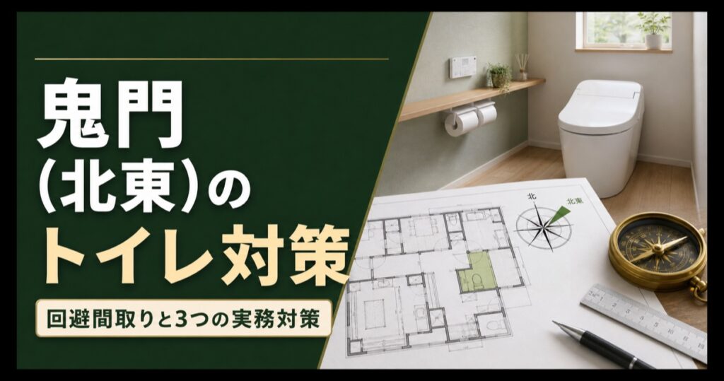 鬼門の北東にあるトイレの回避間取りと方位を示すアイキャッチ画像