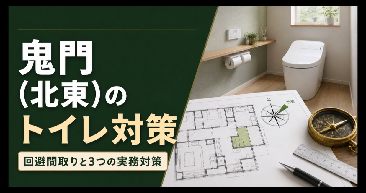 鬼門の北東にあるトイレの回避間取りと方位を示すアイキャッチ画像
