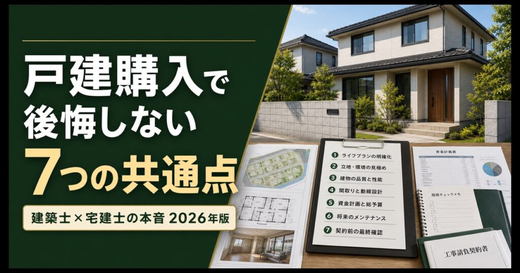 戸建購入で後悔しないための7項目と住宅計画資料を示す画像