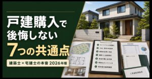 戸建購入で後悔しないための7項目と住宅計画資料を示す画像