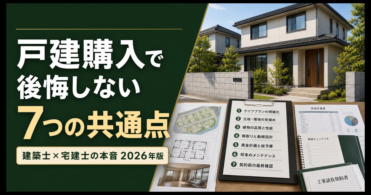 戸建購入で後悔しないための7項目と住宅計画資料を示す画像