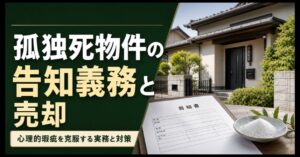 孤独死物件の告知義務と売却を解説する戸建て住宅と告知書のアイキャッチ画像